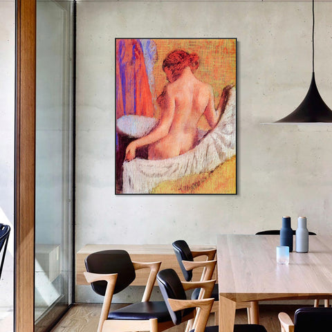 INVIN ART Framed Canvas Giclee Print Art After the Bath 2 by Edgar Degas Wall Art Living Room Home Office Decorations