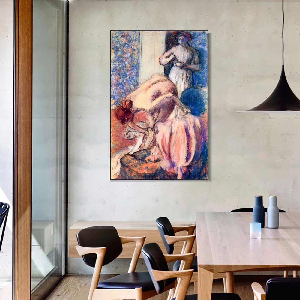 INVIN ART Framed Canvas Giclee Print Art Breakfast after Bathing by Edgar Degas Wall Art