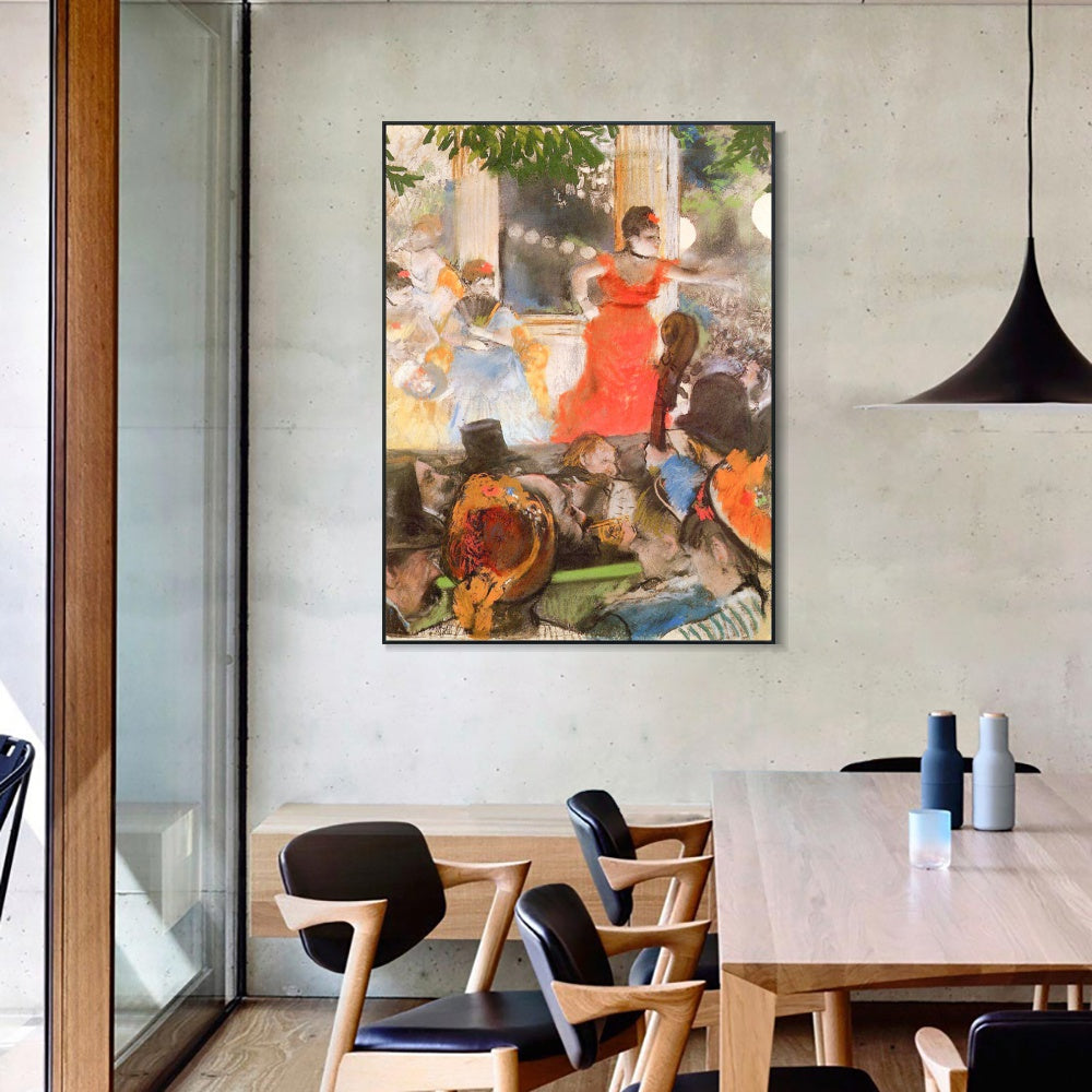INVIN ART Framed Canvas Giclee Print Art Cafe Concert by Edgar Degas Wall Art