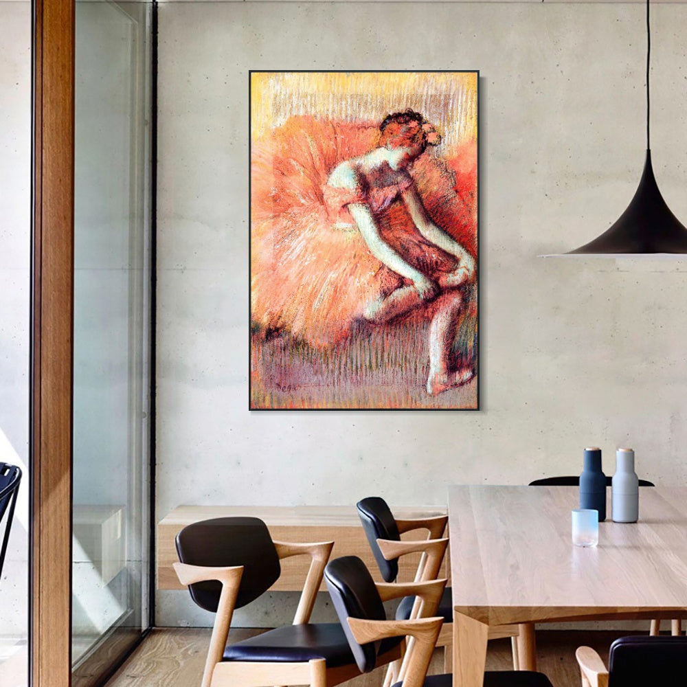 INVIN ART Framed Canvas Giclee Print Art Dancer Adjusting Her Sandel by Edgar Degas Wall Art