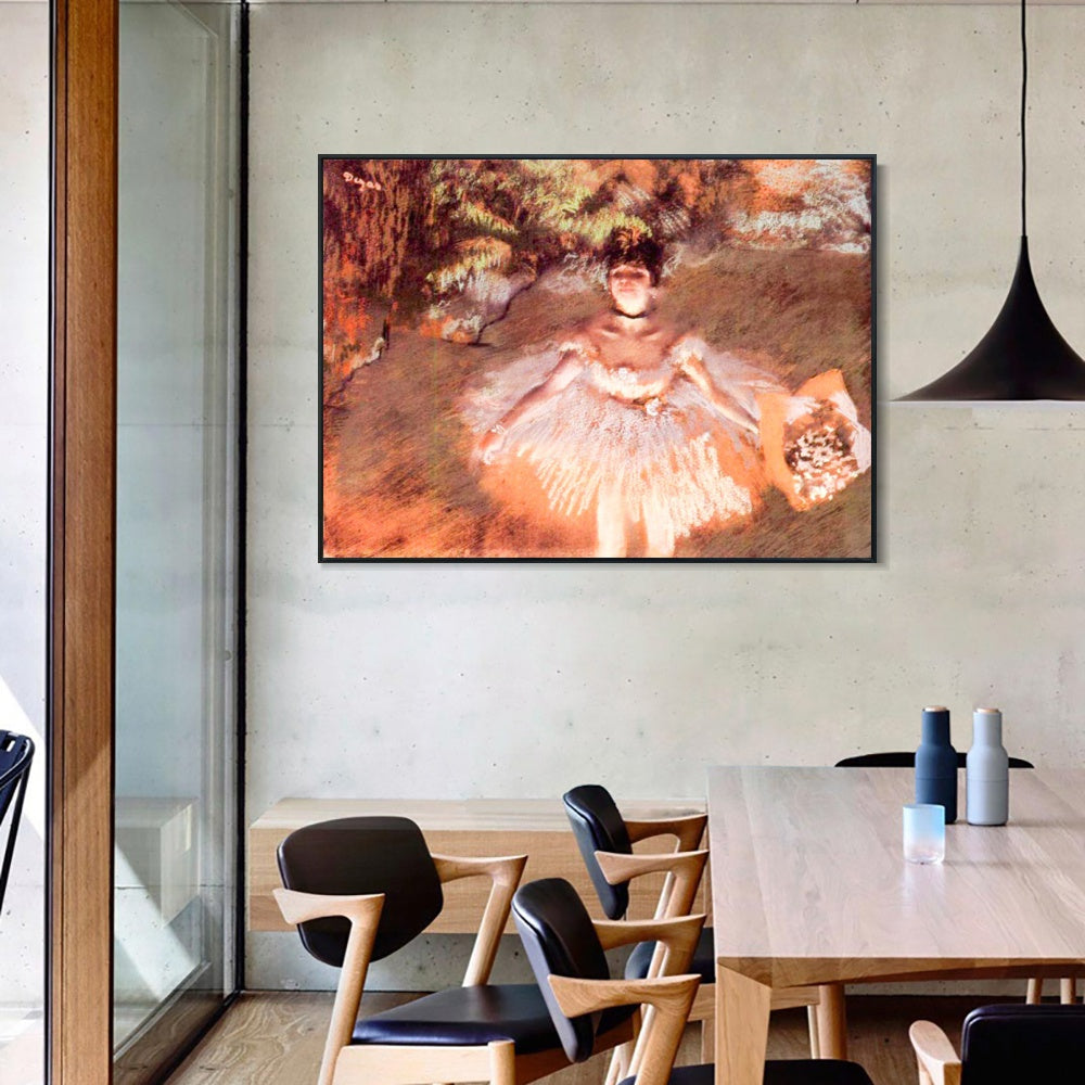 INVIN ART Framed Canvas Giclee Print Art Dancer Onstage with a Bouquet by Edgar Degas Wall Art