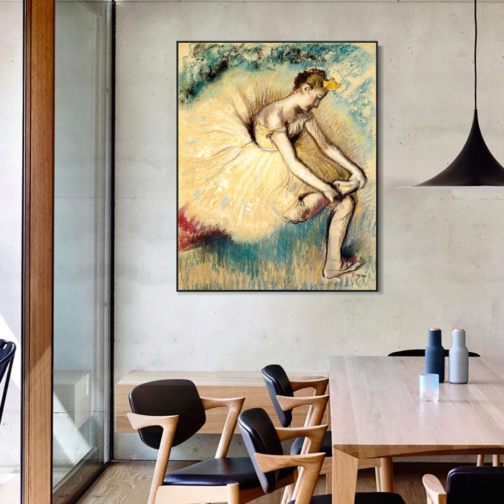 INVIN ART Framed Canvas Giclee Print Art Dancer Putting on Her Slipper by Edgar Degas Wall Art