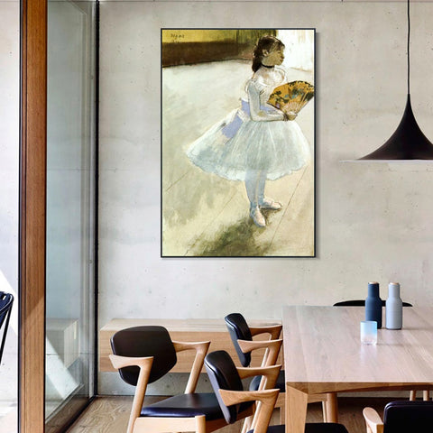 INVIN ART Framed Canvas Giclee Print Art Dancer with a Fan by Edgar Degas Wall Art Living Room Home Office Decorations