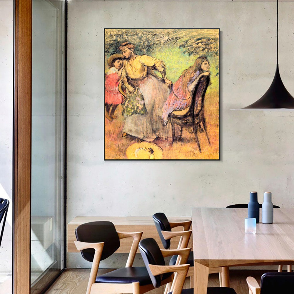 INVIN ART Framed Canvas Giclee Print Art Madame Alexis Rouart and Her Children by Edgar Degas Wall Art