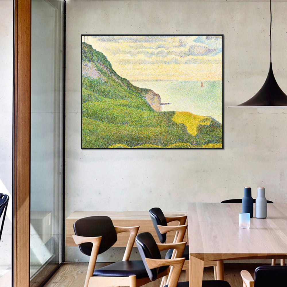 INVIN ART Framed Canvas Giclee Print Art Cranes and the breakthrough in Port-en-Bessin by Georges Seurat Wall Art Living Room Home Office Decorations