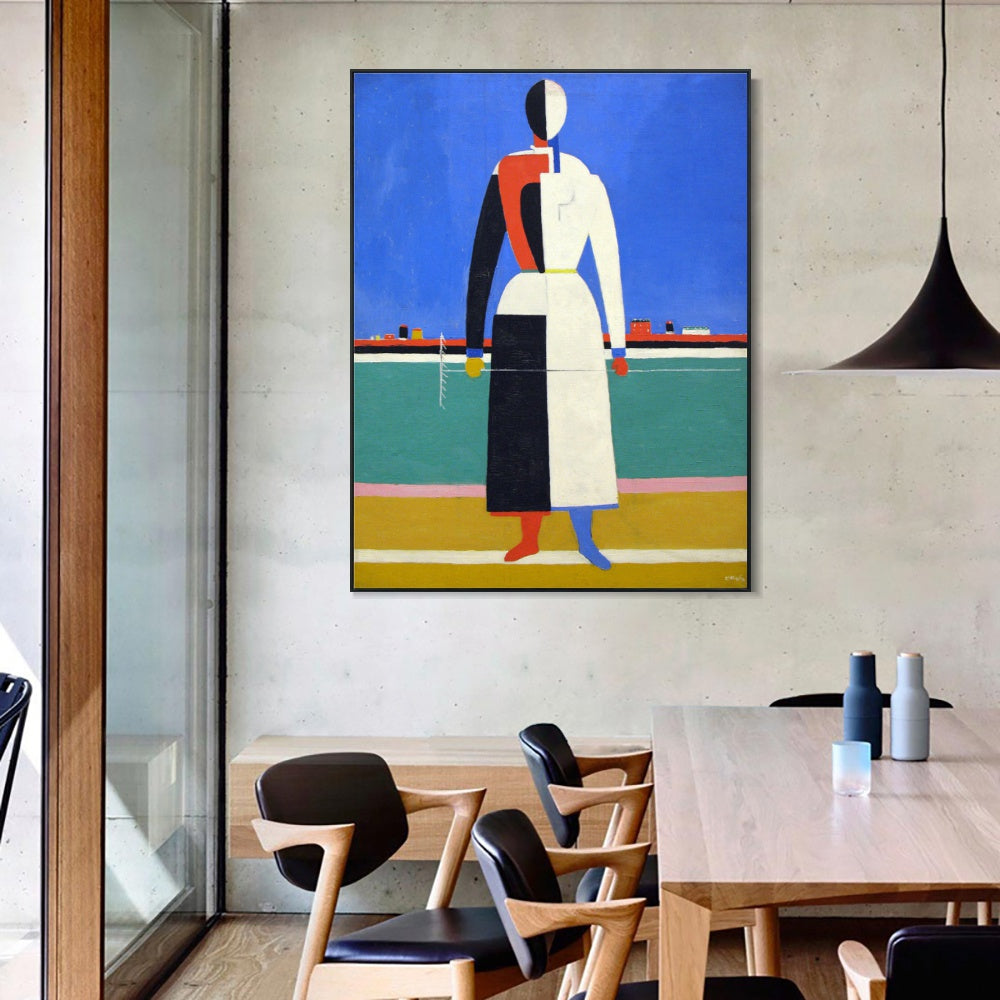 INVIN ART Framed Canvas Giclee Print Art Woman with rake,1928 by Kasimir Malevich Wall Art Living Room Home Office Decorations
