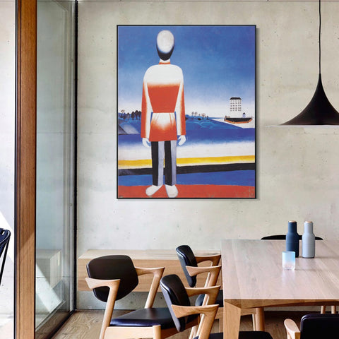 INVIN ART Framed Canvas Giclee Print Art Man in suprematic landscape by Kasimir Malevich Wall Art Living Room Home Office Decorations