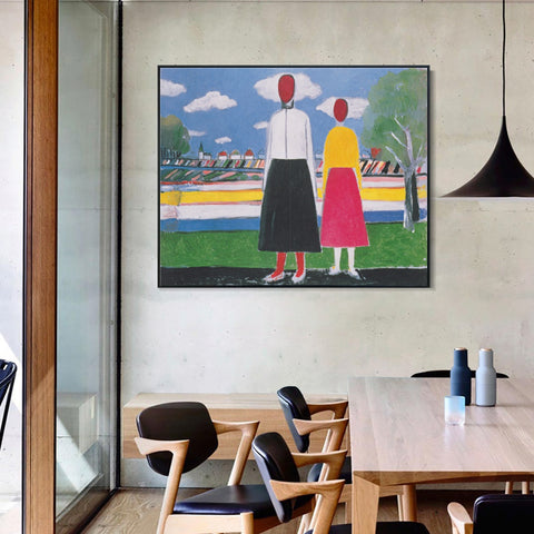 INVIN ART Framed Canvas Giclee Print Art Two figures in a landscape by Kasimir Malevich Wall Art Living Room Home Office Decorations