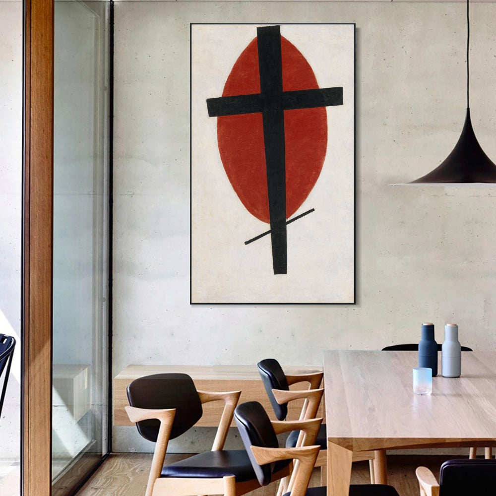 INVIN ART Framed Canvas Giclee Print Art Mystic Suprematism (Black Cross on Red Oval) by Kasimir Malevich Wall Art Living Room Home Office Decorations