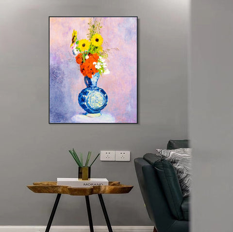 INVIN ART Framed Canvas Flowers in a Vase#017 by Odilon Redon Wall Art Living Room Home Office Decorations