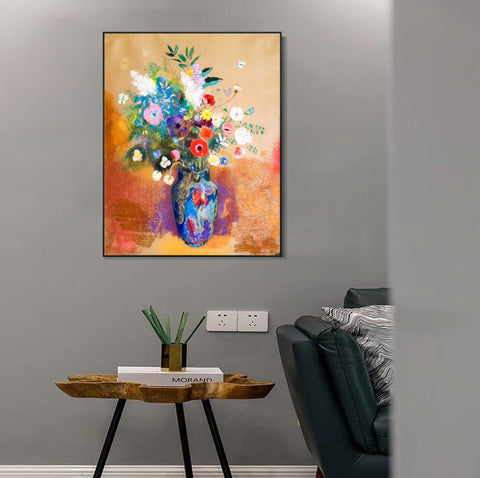 INVIN ART Framed Canvas Flowers in a Vase#019 by Odilon Redon Wall Art Living Room Home Office Decorations