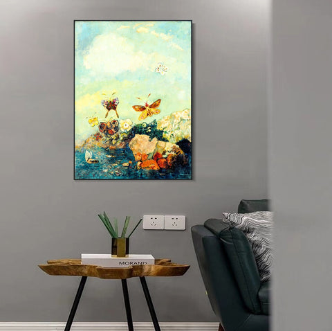 INVIN ART Framed Canvas Butterflies by Odilon Redon Wall Art Living Room Home Office Decorations