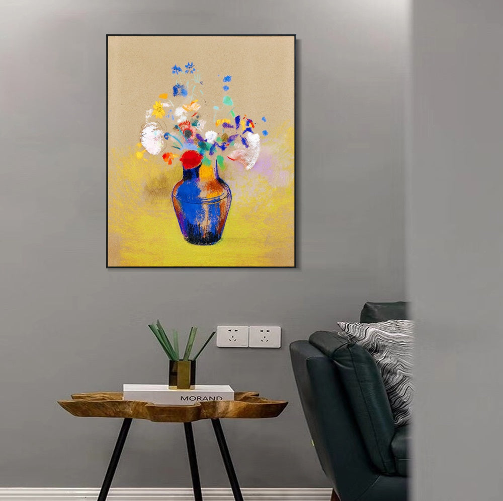 INVIN ART Framed Canvas Flowers in a Vase by Odilon Redon Wall Art Living Room Home Office Decorations