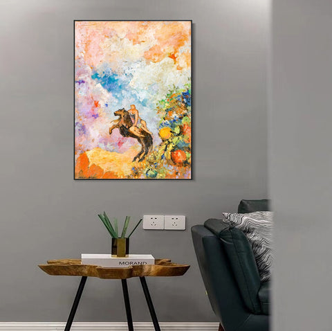 INVIN ART Framed Canvas Muse on Pegasus by Odilon Redon Wall Art Living Room Home Office Decorations