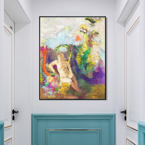 INVIN ART Framed Canvas Landscape with Eve by Odilon Redon Wall Art Living Room Home Office Decorations