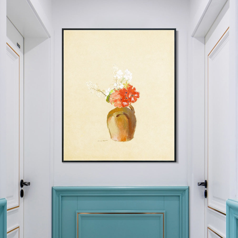 INVIN ART Framed Canvas Flowers in a Pot by Odilon Redon Wall Art Living Room Home Office Decorations