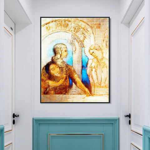 INVIN ART Framed Canvas The Mystical Knight by Odilon Redon Wall Art Living Room Home Office Decorations