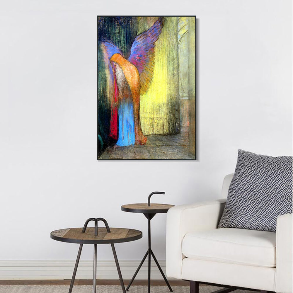 INVIN ART Framed Canvas Winged Old Man with a Long White Beard by Odilon Redon Wall Art Living Room Home Office Decorations