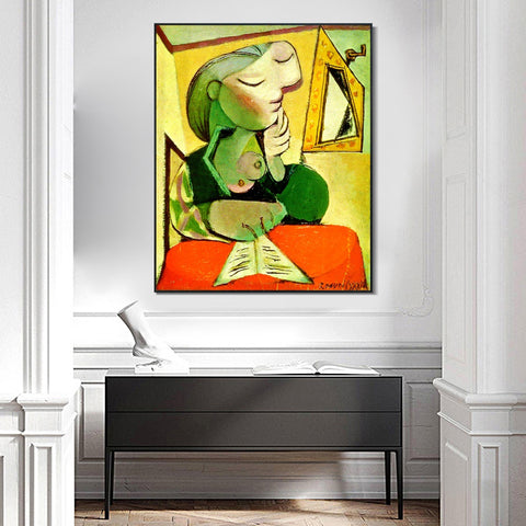 INVIN ART Framed Canvas Giclee Print Art Portrait de femme (Femme lisant) by Pablo Picasso Wall Art Living Room Home Office Decorations