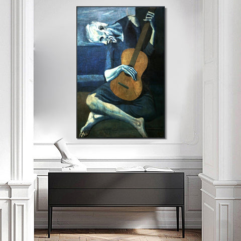INVIN ART Framed Canvas Giclee Print Art Old guitarist chicago#2 by Pablo Picasso Wall Art Living Room Home Office Decorations