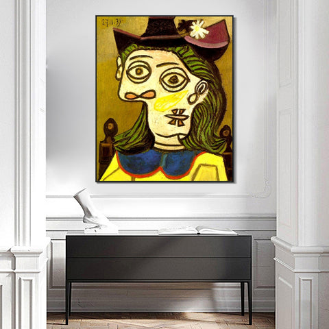 INVIN ART Framed Canvas Giclee Print Art 1939 Woman's head with purple hat by Pablo Picasso Wall Art Living Room Home Office Decorations