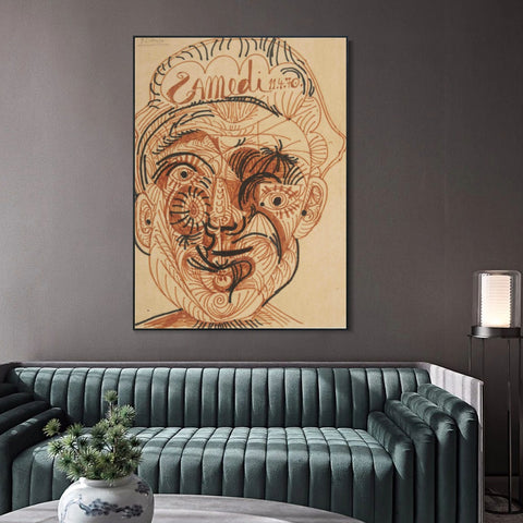 INVIN ART Framed Canvas Giclee Print Art Man's head#1 by Pablo Picasso Wall Art Living Room Home Office Decorations