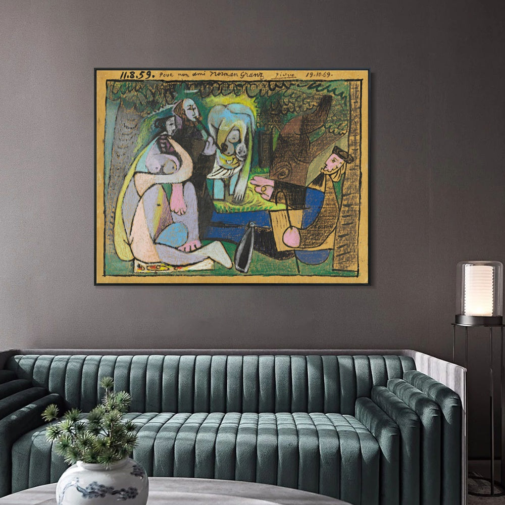 INVIN ART Framed Canvas Giclee Print Art 1960 Desert on the grass (Manet) by Pablo Picasso Wall Art