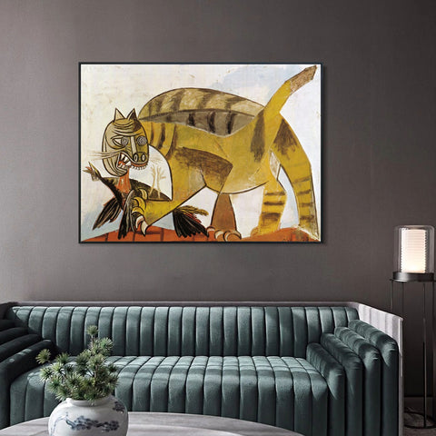 INVIN ART Framed Canvas Giclee Print Art 1939 The cat the bird by Pablo Picasso Wall Art Living Room Home Office Decorations