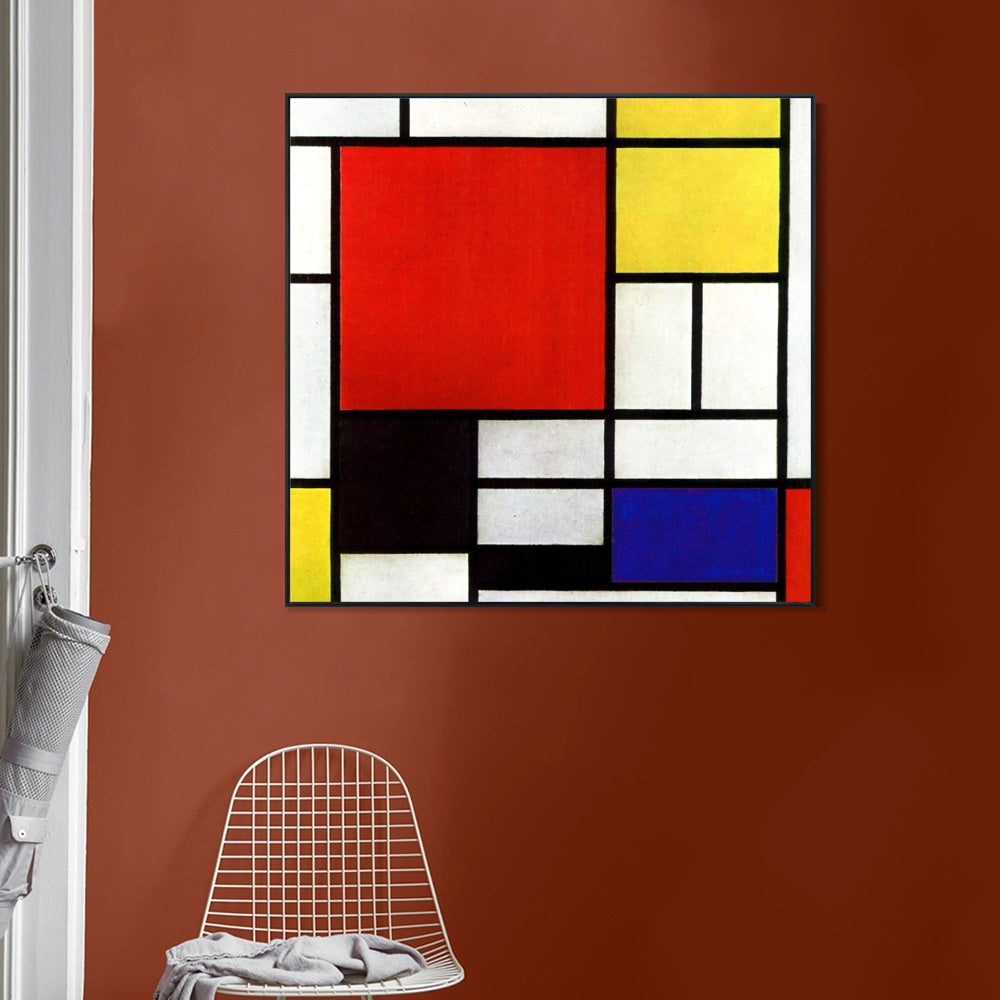 INVIN ART Framed Canvas Abstract Composition in Red, Yellow, Blue and Black, 1921 by Piet Cornelies Mondrian Wall Art Living Room Home Office Decorations
