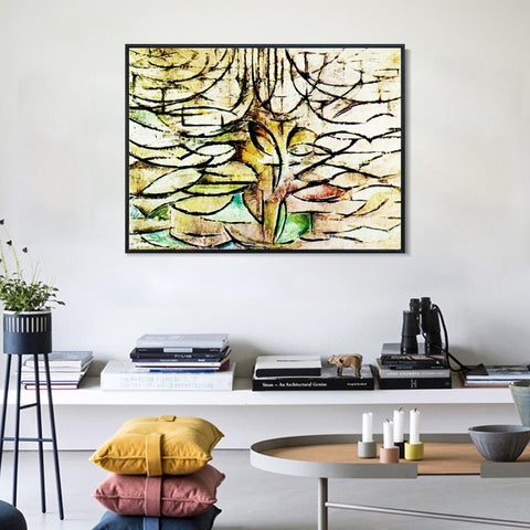 INVIN ART Framed Canvas Apple Tree in Bloom by Piet Cornelies Mondrian Wall Art Living Room Home Office Decorations