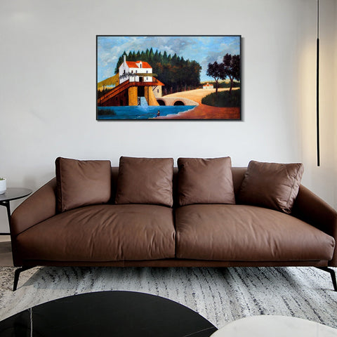 INVIN ART Framed Canvas Giclee Print Art The Mill by Henri Rousseau Wall Art Living Room Home Office Decorations
