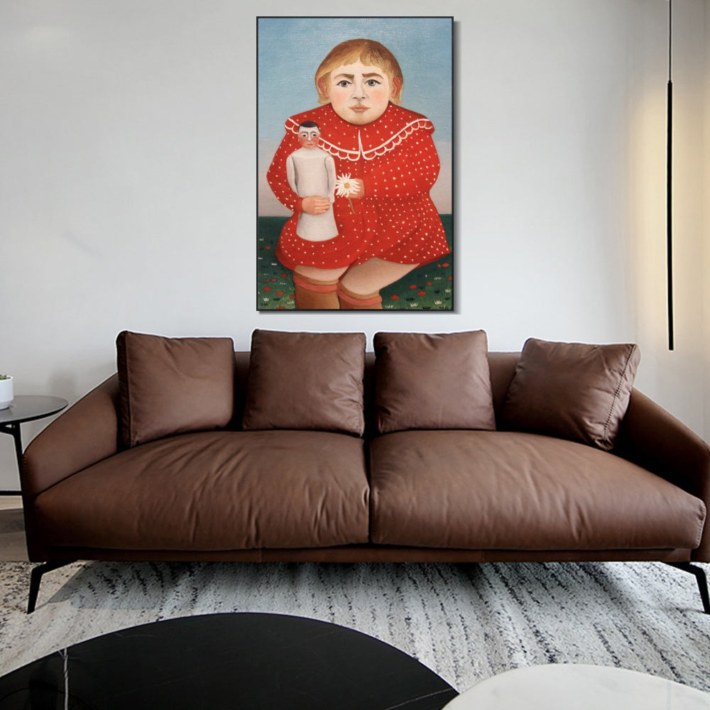 INVIN ART Framed Canvas Giclee Print Art The Girl with a Doll,1905 by Henri Rousseau Wall Art