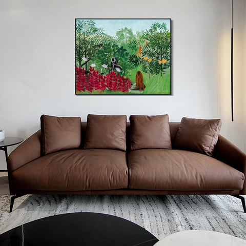 INVIN ART Framed Canvas Giclee Print Art Tropical Forest Monkeys by Henri Rousseau Wall Art Living Room Home Office Decorations