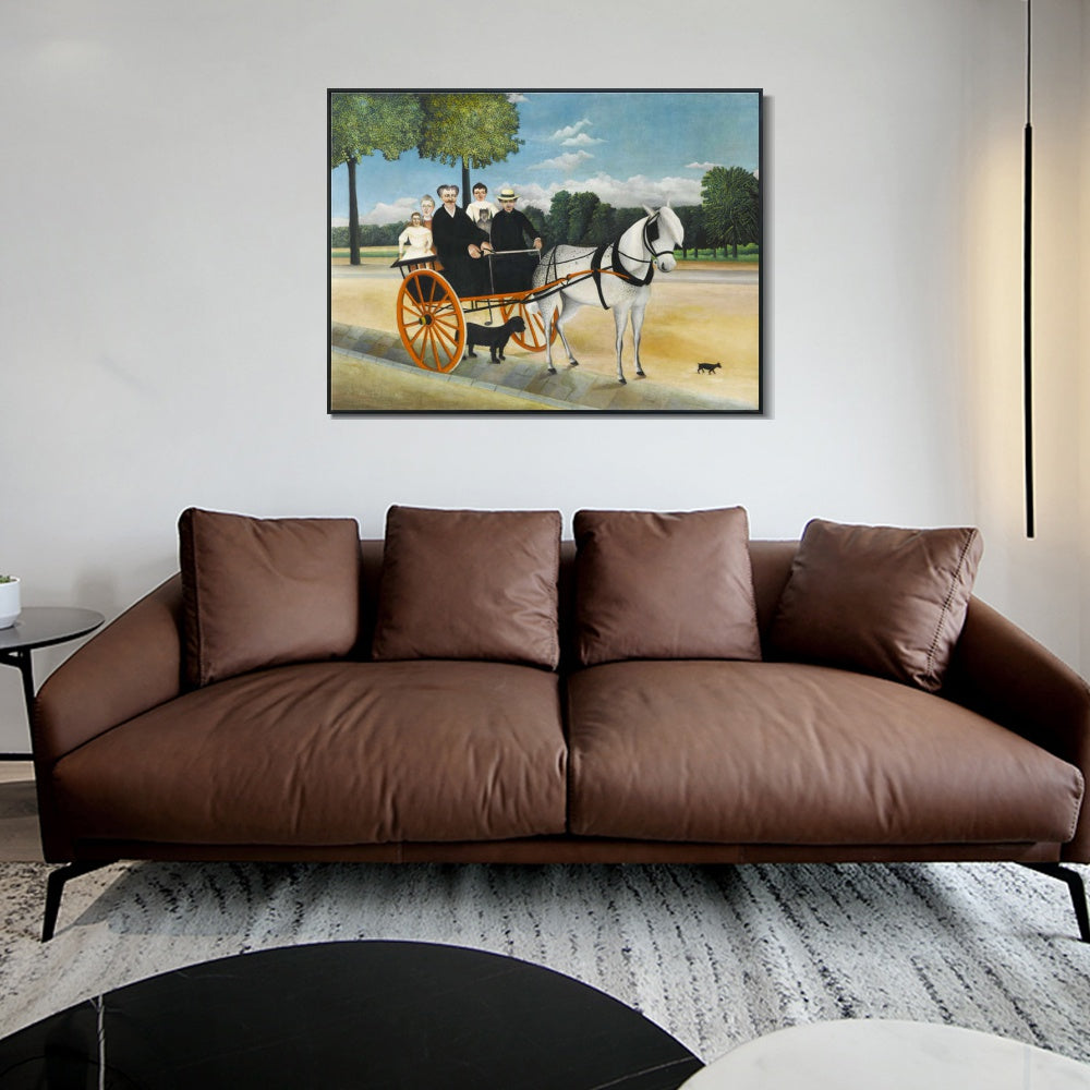 INVIN ART Framed Canvas Giclee Print Art The Horse-Drawn Carriage of Father Junier,1908 by Henri Rousseau Wall Art