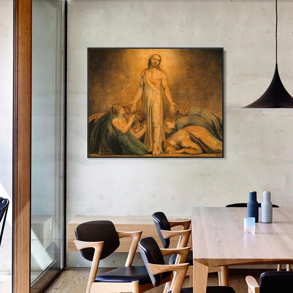 INVIN ART Framed Canvas Giclee Print Art Christ Appearing to The Apostles After The Resurrection by William Blake Wall Art