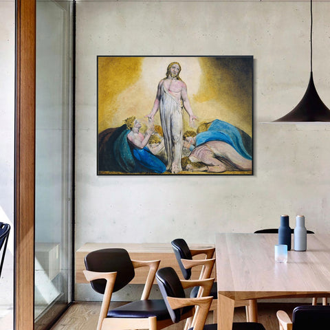 INVIN ART Framed Canvas Giclee Print Art Christ Appearing to The Apostles After The Resurrection#2 by William Blake Wall Art Living Room Home Office Decorations