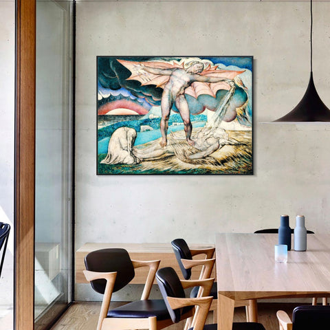 INVIN ART Framed Canvas Giclee Print Art Satan Smiting Job with Sore Boils by William Blake Wall Art Living Room Home Office Decorations