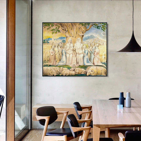 INVIN ART Framed Canvas Giclee Print Art Job and His Family by William Blake Wall Art Living Room Home Office Decorations