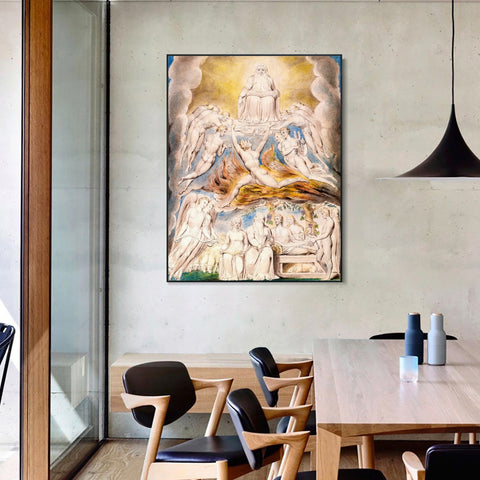 INVIN ART Framed Canvas Giclee Print Art Satan Before Throne of GOD Old Master by William Blake Wall Art Living Room Home Office Decorations