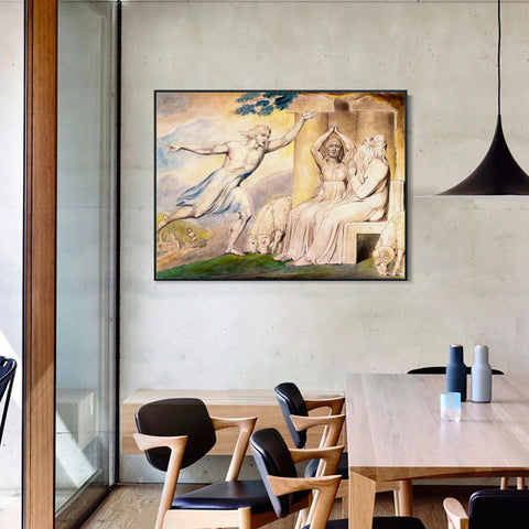 INVIN ART Framed Canvas Giclee Print Art The Messengers Tell Job of His Misfortunes by William Blake Wall Art Living Room Home Office Decorations