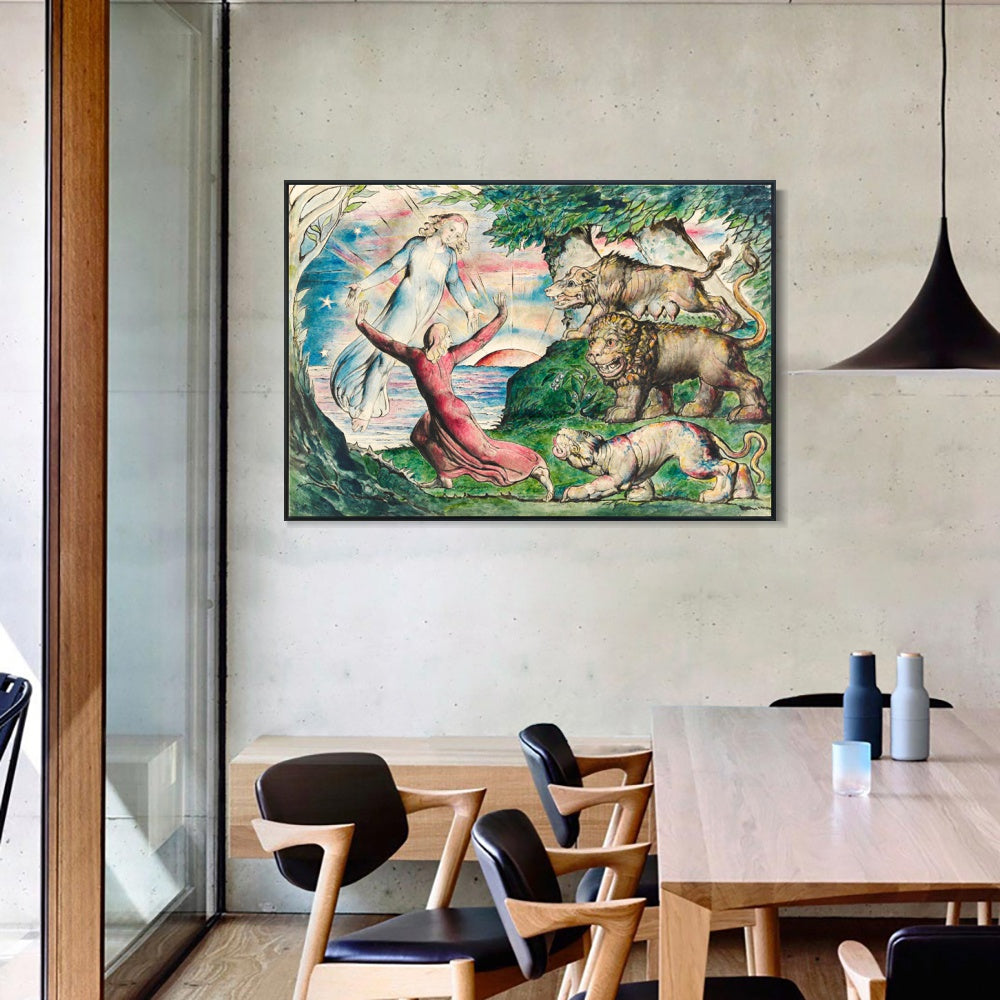 INVIN ART Framed Canvas Giclee Print Art Dante Running from The Three Beasts by William Blake Wall Art
