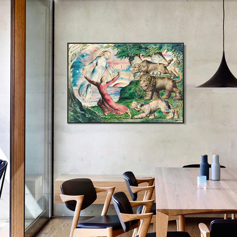 INVIN ART Framed Canvas Giclee Print Art Dante Running from The Three Beasts by William Blake Wall Art Living Room Home Office Decorations
