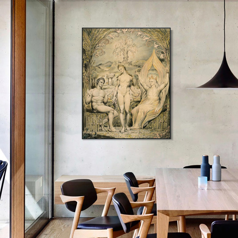 INVIN ART Framed Canvas Giclee Print Art The Archangel Raphael with adam and eve by William Blake Wall Art
