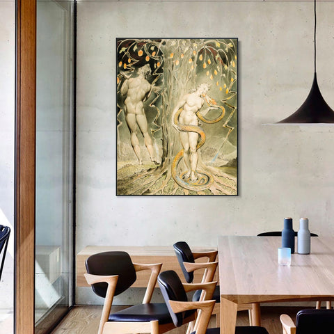 INVIN ART Framed Canvas Giclee Print Art The Temptations and Fall of eve by William Blake Wall Art Living Room Home Office Decorations