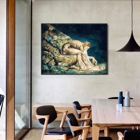 INVIN ART Framed Canvas Giclee Print Art Isaac Newton by William Blake Wall Art Living Room Home Office Decorations