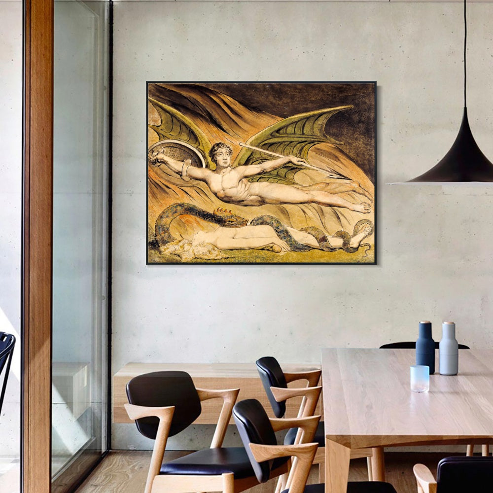 INVIN ART Framed Canvas Giclee Print Art Satan Exulting over Eve by William Blake Wall Art