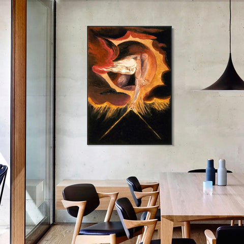 INVIN ART Framed Canvas Giclee Print Art the omnipotent#2 by William Blake Wall Art Living Room Home Office Decorations