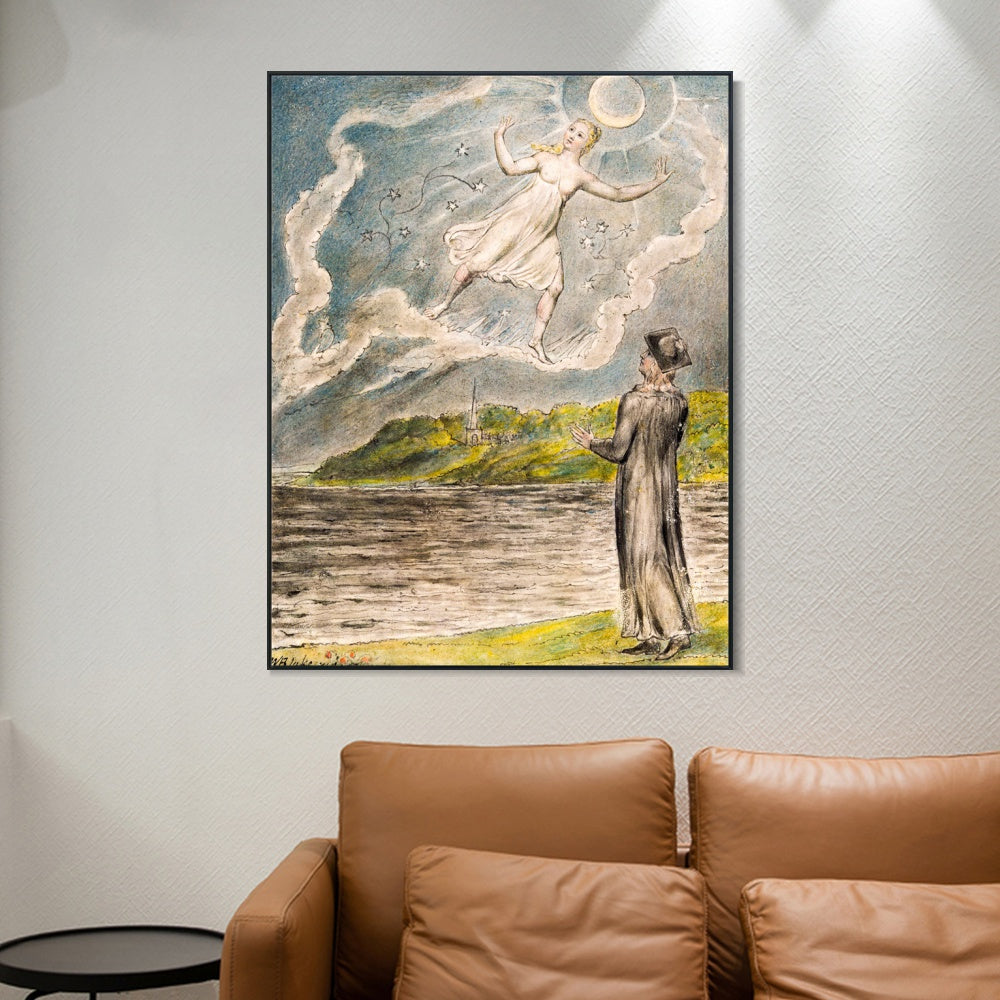 INVIN ART Framed Canvas Giclee Print Art The Wandering Moon by William Blake Wall Art