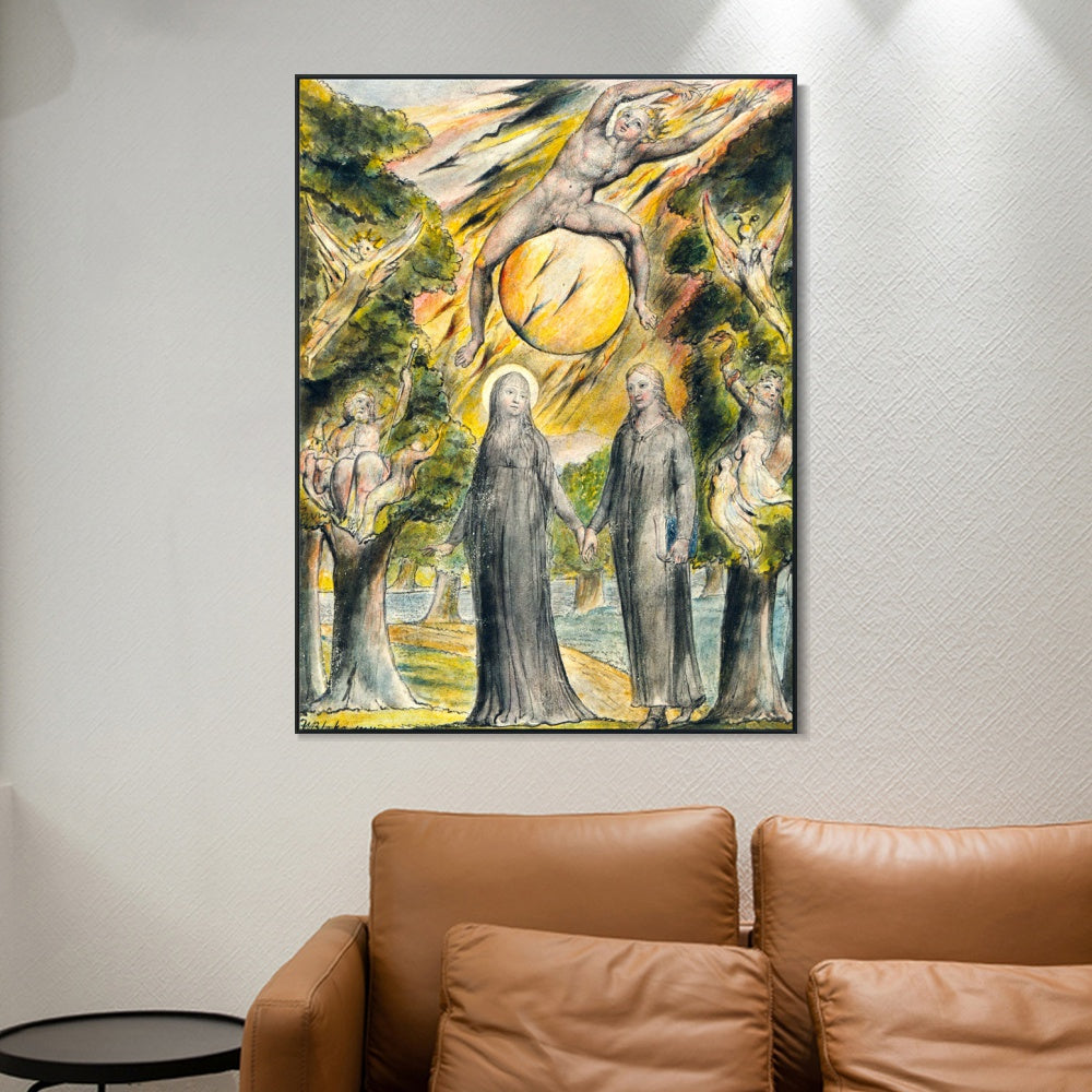 INVIN ART Framed Canvas Giclee Print Art The Sun in His Wrath by William Blake Wall Art