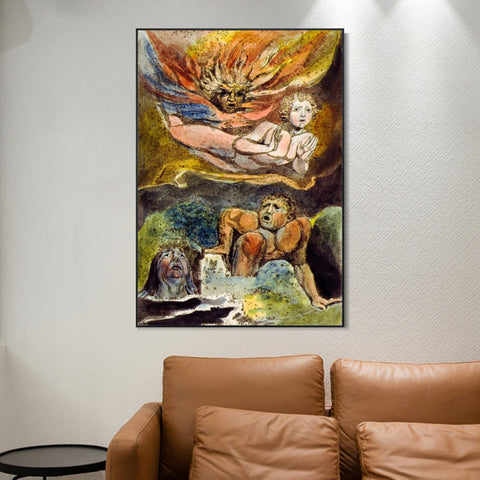 INVIN ART Framed Canvas Giclee Print Art Series#100 by William Blake Wall Art Living Room Home Office Decorations